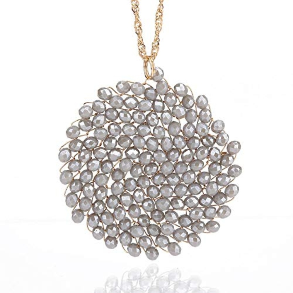 Crystal Pendant Circle Disc Necklace for Women